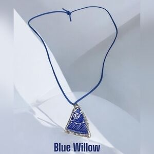 Handcrafted Blue Willow China Triangle Pendant Necklace